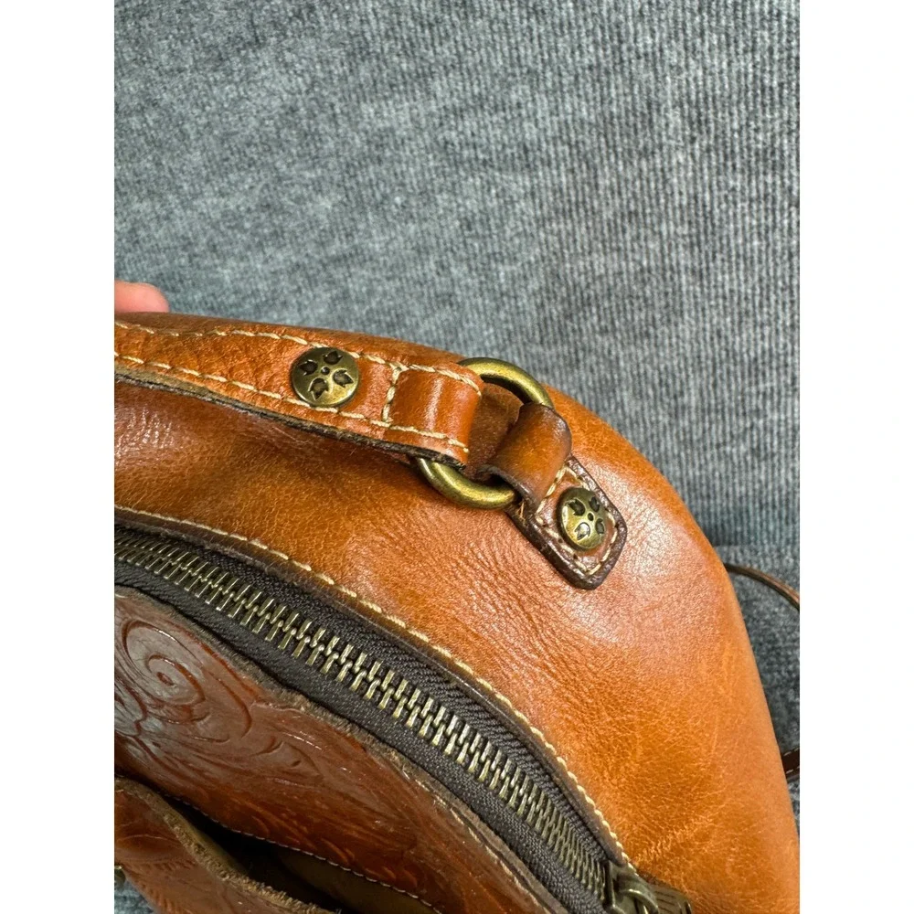 Patricia Nash Tan Tooled Leather Dome Backpack Crossbody Bag Floral